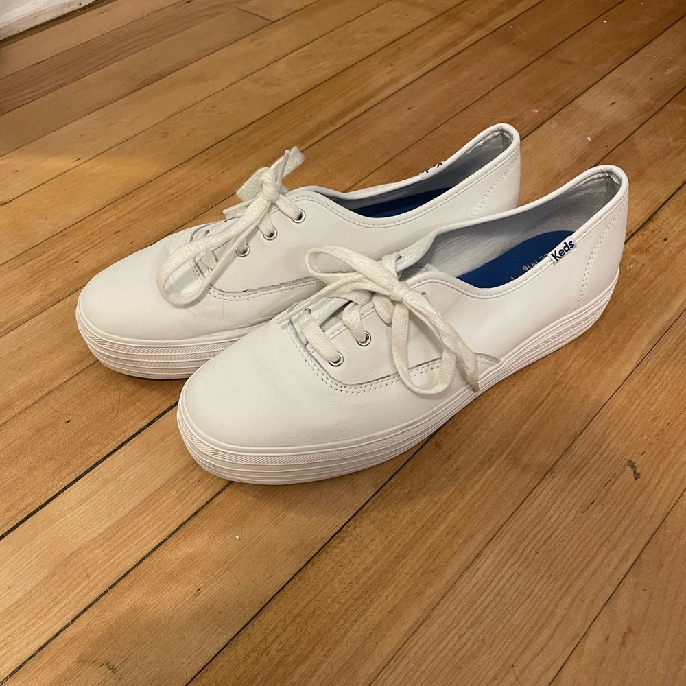 white platform leather keds